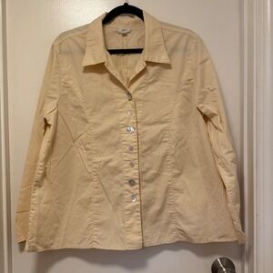 J. Jill Button Down Shirt Top Women's L Long Sleeve Relaxed Fit Cream Casual
